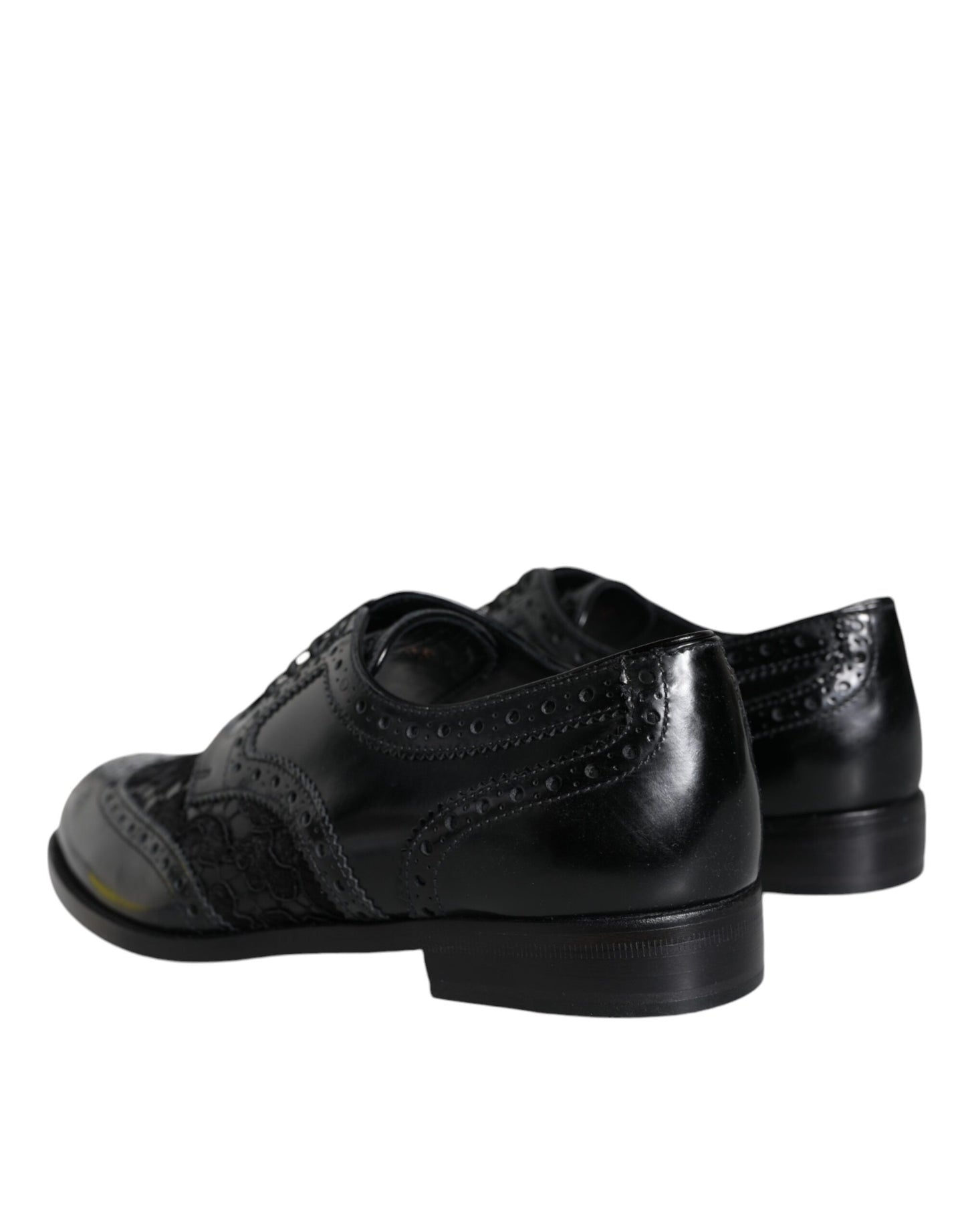 Dolce & Gabbana Black Leather Floral Lace Dress Formal Shoes Dolce & Gabbana