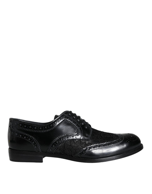 Dolce & Gabbana Black Leather Floral Lace Dress Formal Shoes Dolce & Gabbana