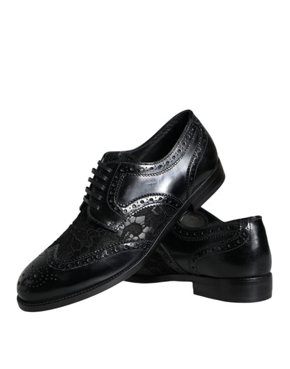 Dolce & Gabbana Black Leather Floral Lace Dress Formal Shoes Dolce & Gabbana