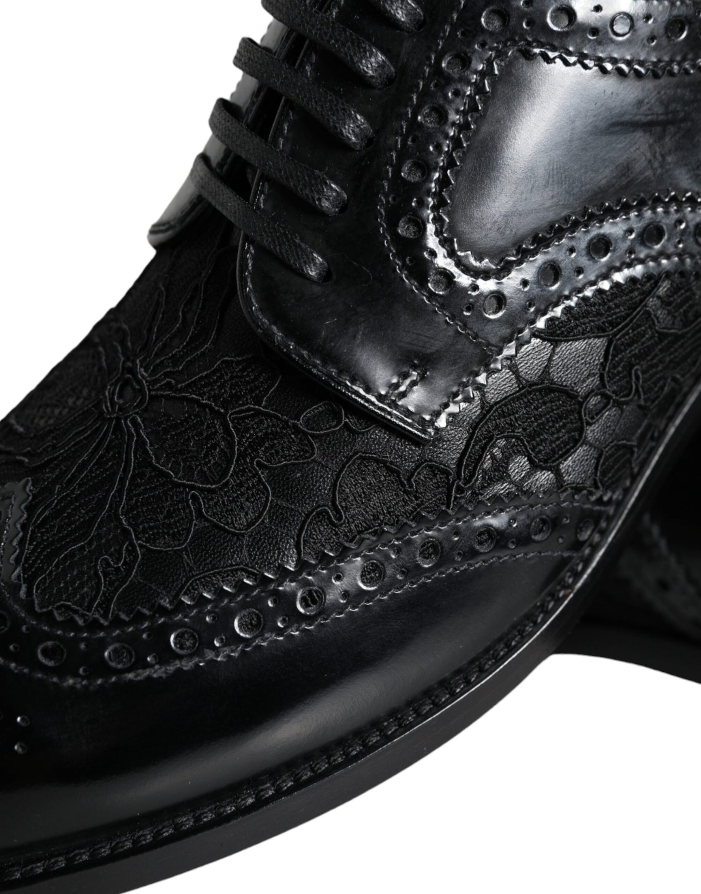 Dolce & Gabbana Black Leather Floral Lace Dress Formal Shoes Dolce & Gabbana