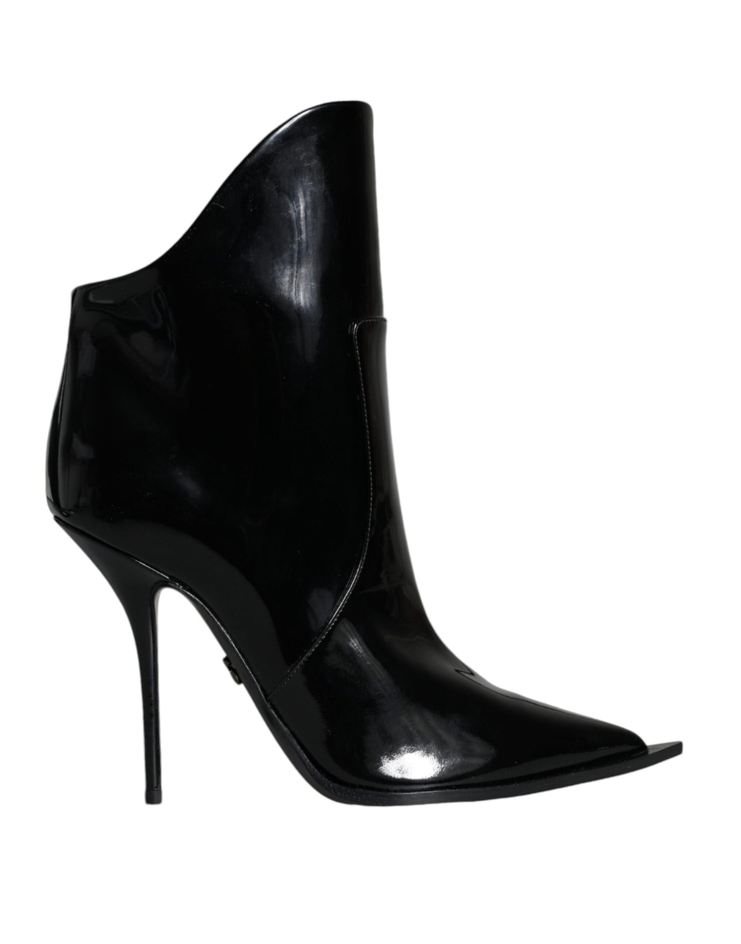 Dolce & Gabbana Black Patent Leather Pointed Ankle Boots Shoes