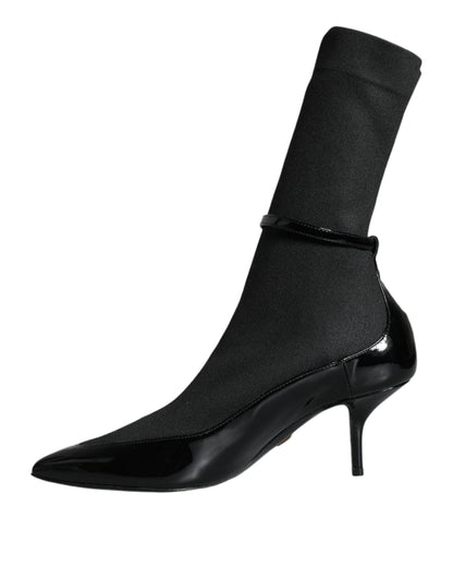 Dolce & Gabbana Black Leather Stilettos Booties Socks Shoes