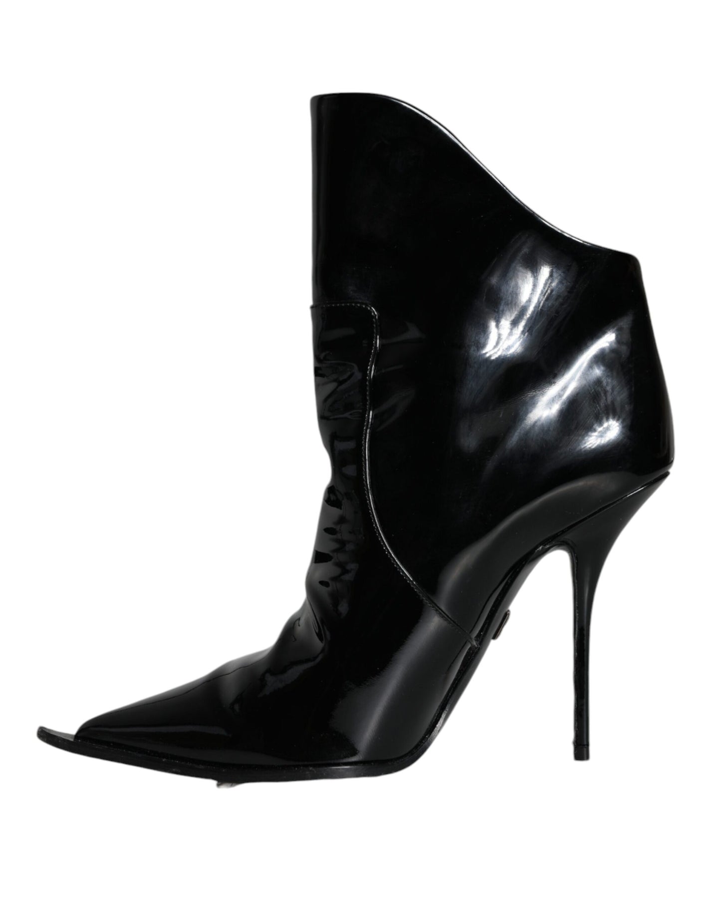 Dolce & Gabbana Black Patent Leather Pointed Ankle Boot Shoes