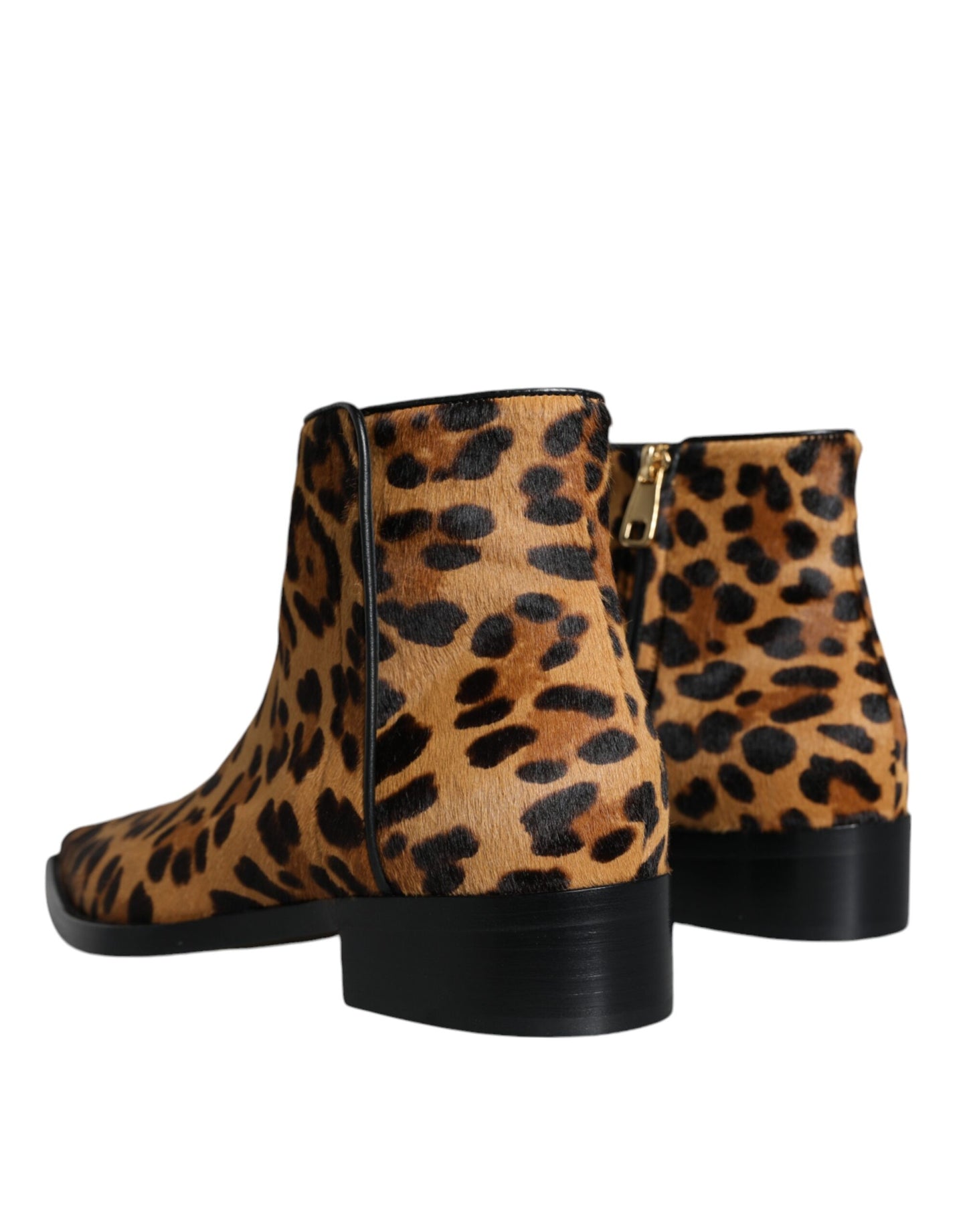 Dolce & Gabbana Brown Leopard Calf Fur Ankle Boots Shoes Dolce & Gabbana