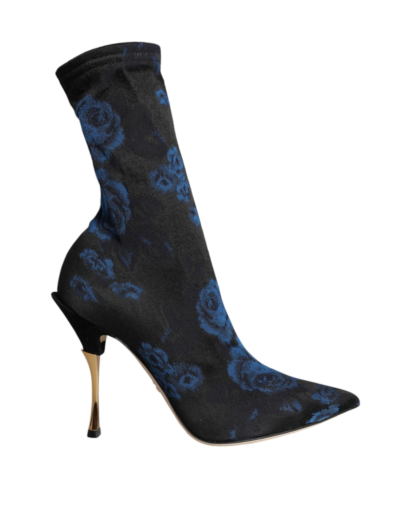 Dolce & Gabbana Black Floral Stretch Mid Calf Boots Shoes