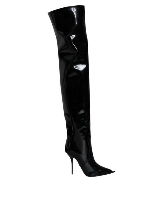 Dolce & Gabbana Black Patent Leather Knee High Boots Shoes Dolce & Gabbana