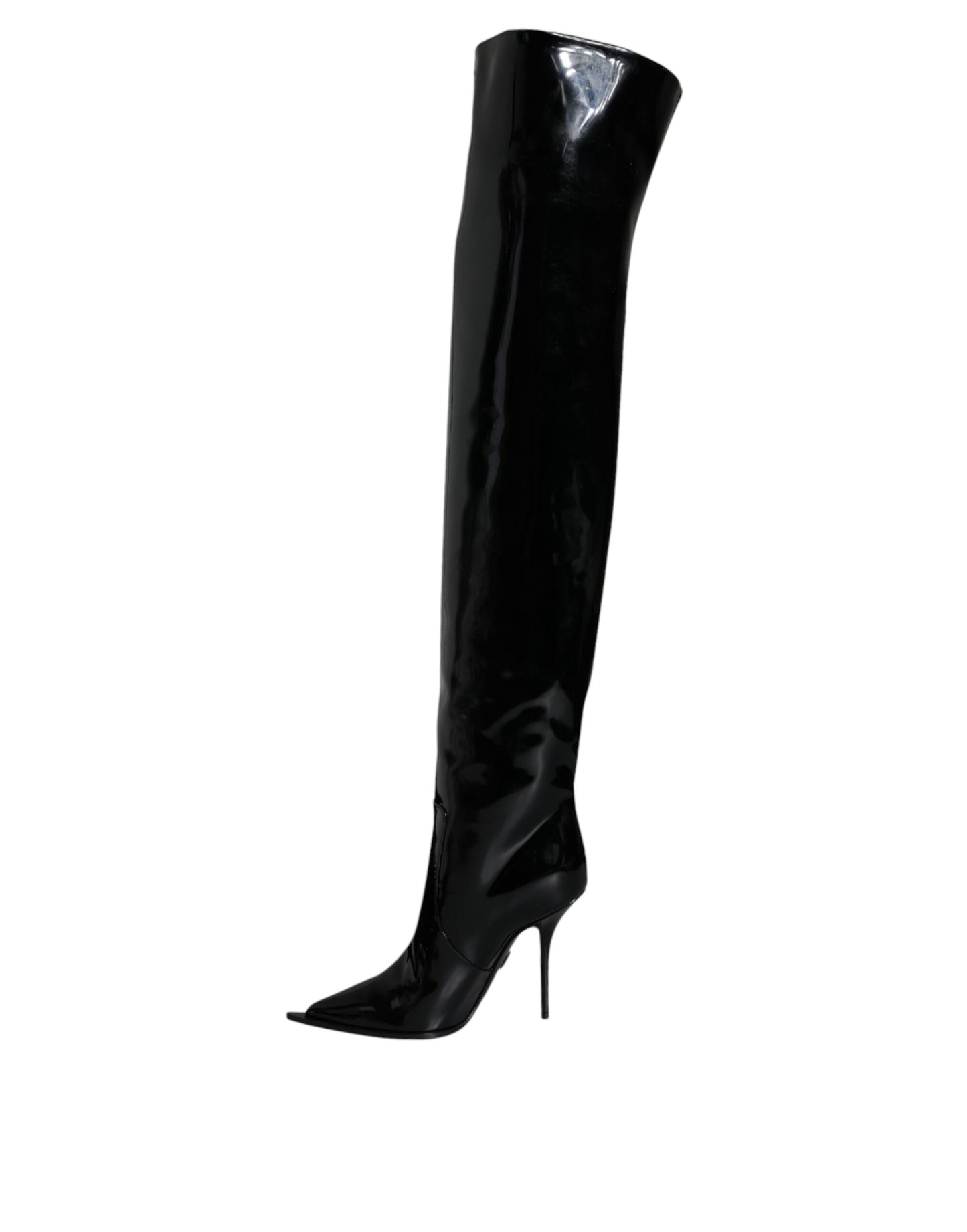 Dolce & Gabbana Black Patent Leather Knee High Boots Shoes Dolce & Gabbana