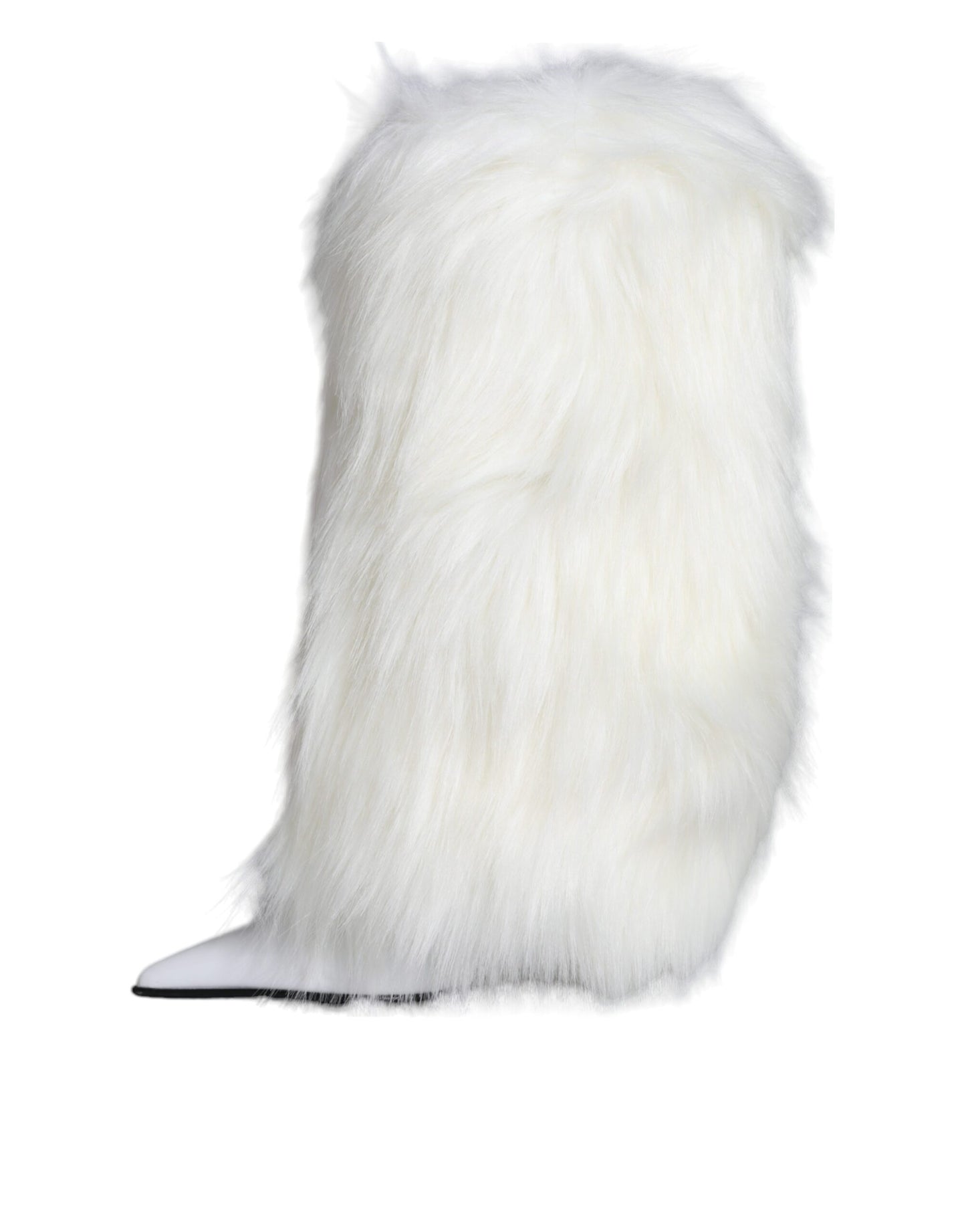 Dolce & Gabbana White Fur Leather Heels Mid Calf Boots Shoes