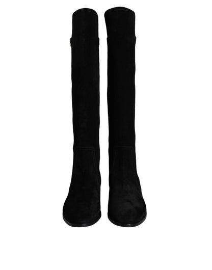 Dolce & Gabbana Black Suede Leather Knee High Boots Shoes Dolce & Gabbana