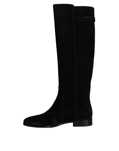 Dolce & Gabbana Black Suede Leather Knee High Boots Shoes Dolce & Gabbana