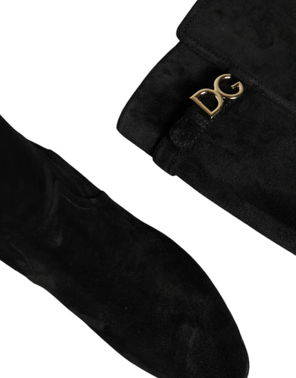 Dolce & Gabbana Black Suede Leather Knee High Boots Shoes Dolce & Gabbana