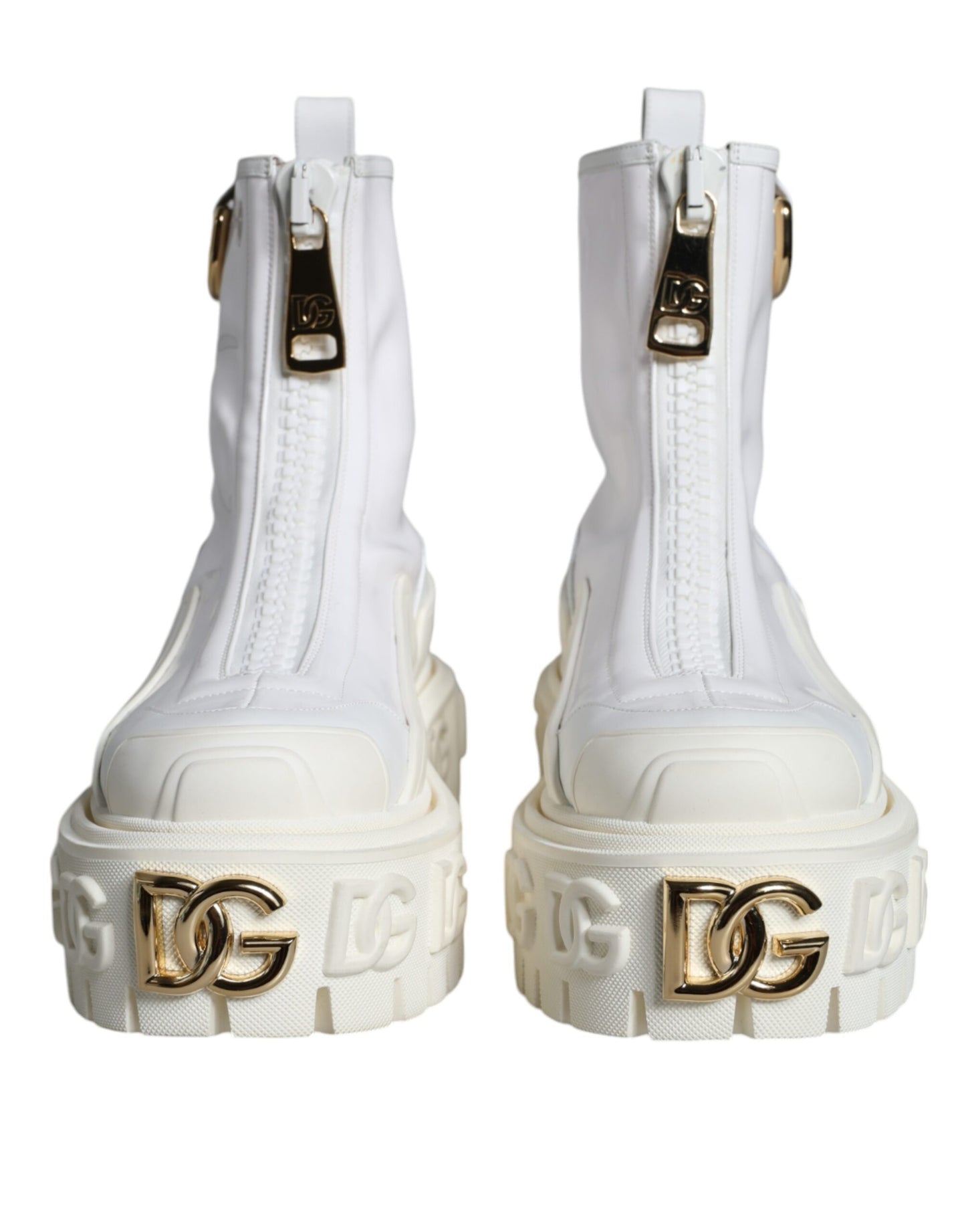 Dolce & Gabbana White Leather Rubber Logo Ankle Boots Shoes