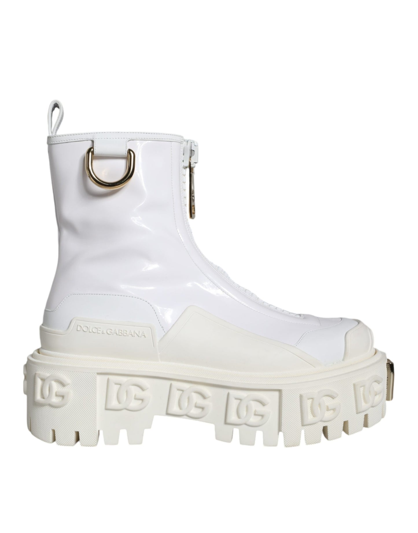 Dolce & Gabbana White Leather Rubber Logo Ankle Boots Shoes