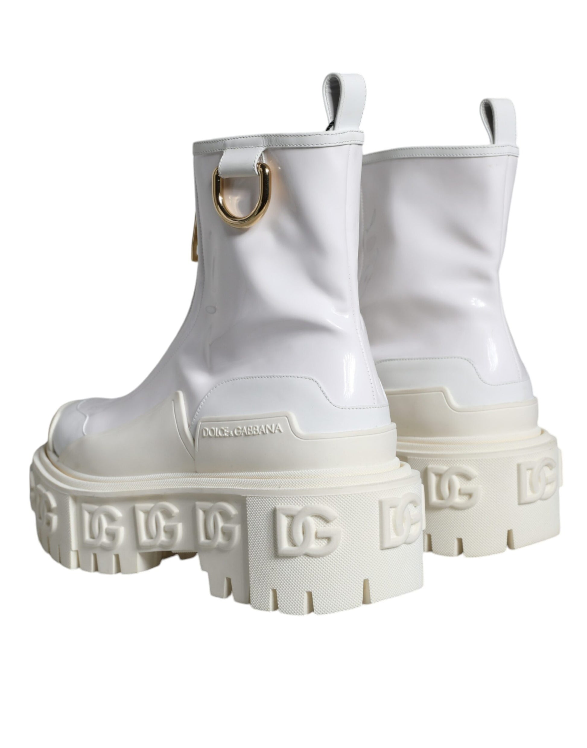 Dolce & Gabbana White Leather Rubber Logo Ankle Boots Shoes