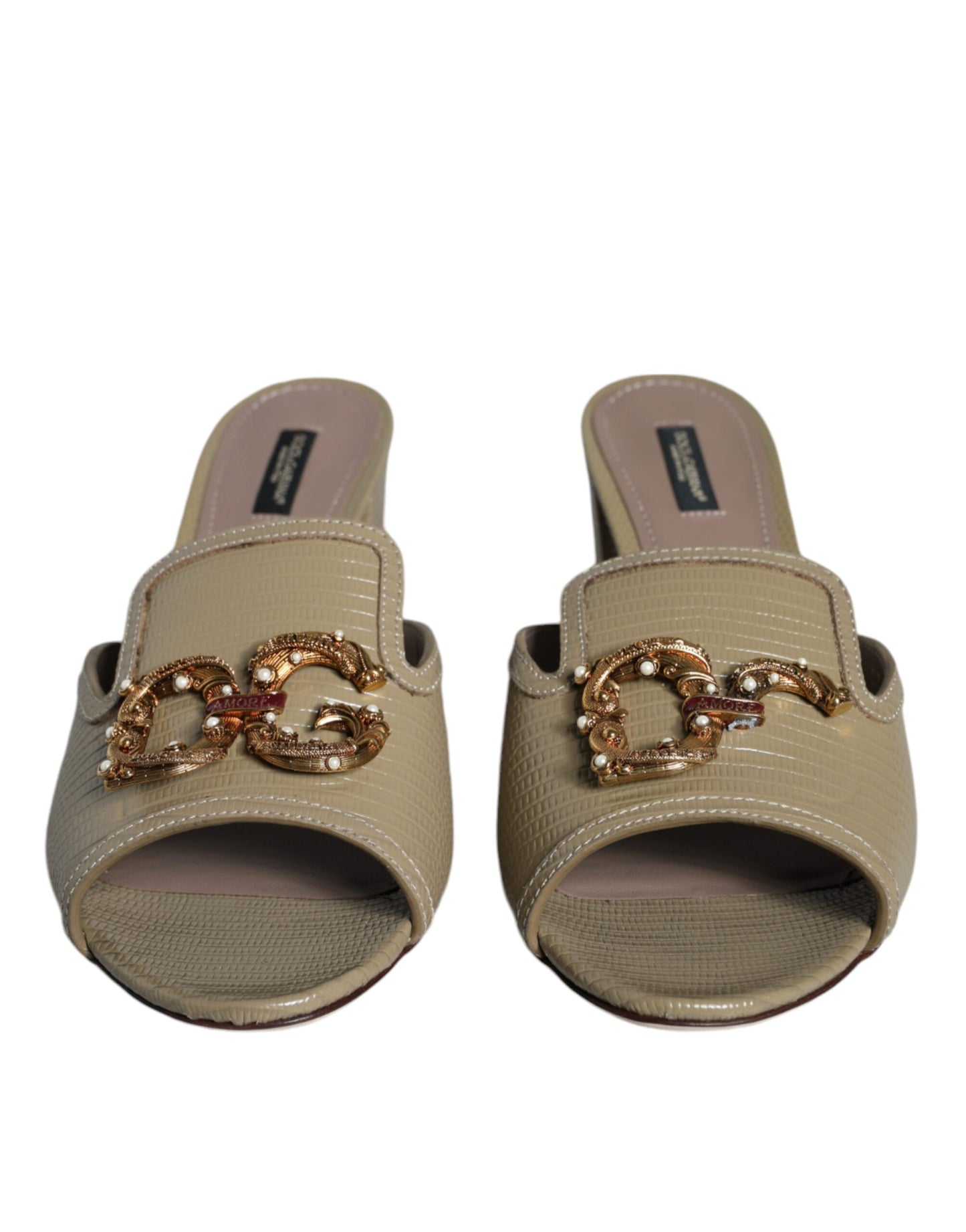 Dolce & Gabbana Beige DG Amore Slip On Heels Sandals Shoes