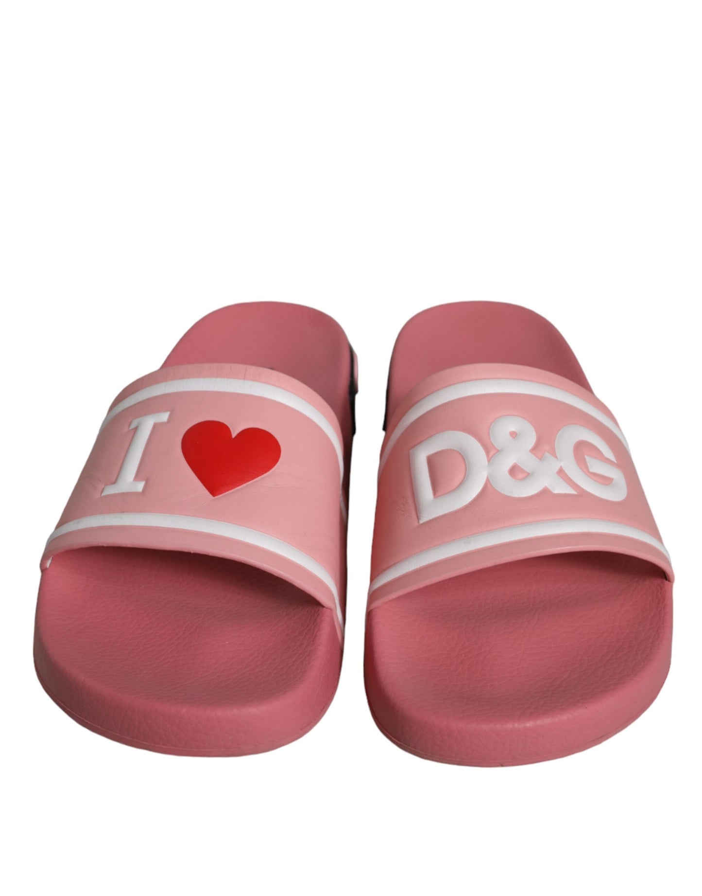 Dolce & Gabbana Pink Leather I Love D&G Sandals Slides Shoes Dolce & Gabbana