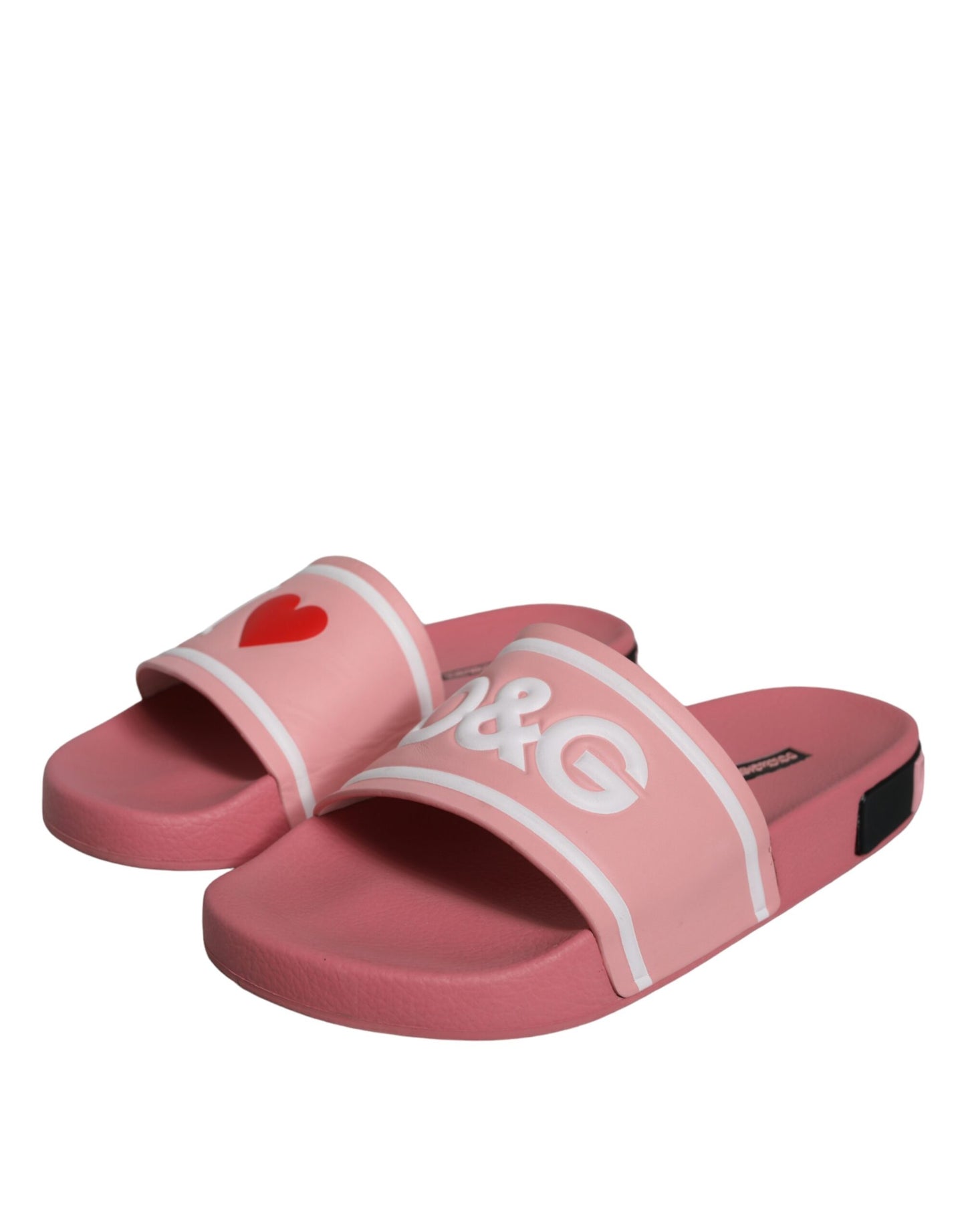 Dolce & Gabbana Pink Leather I Love D&G Sandals Slides Shoes Dolce & Gabbana