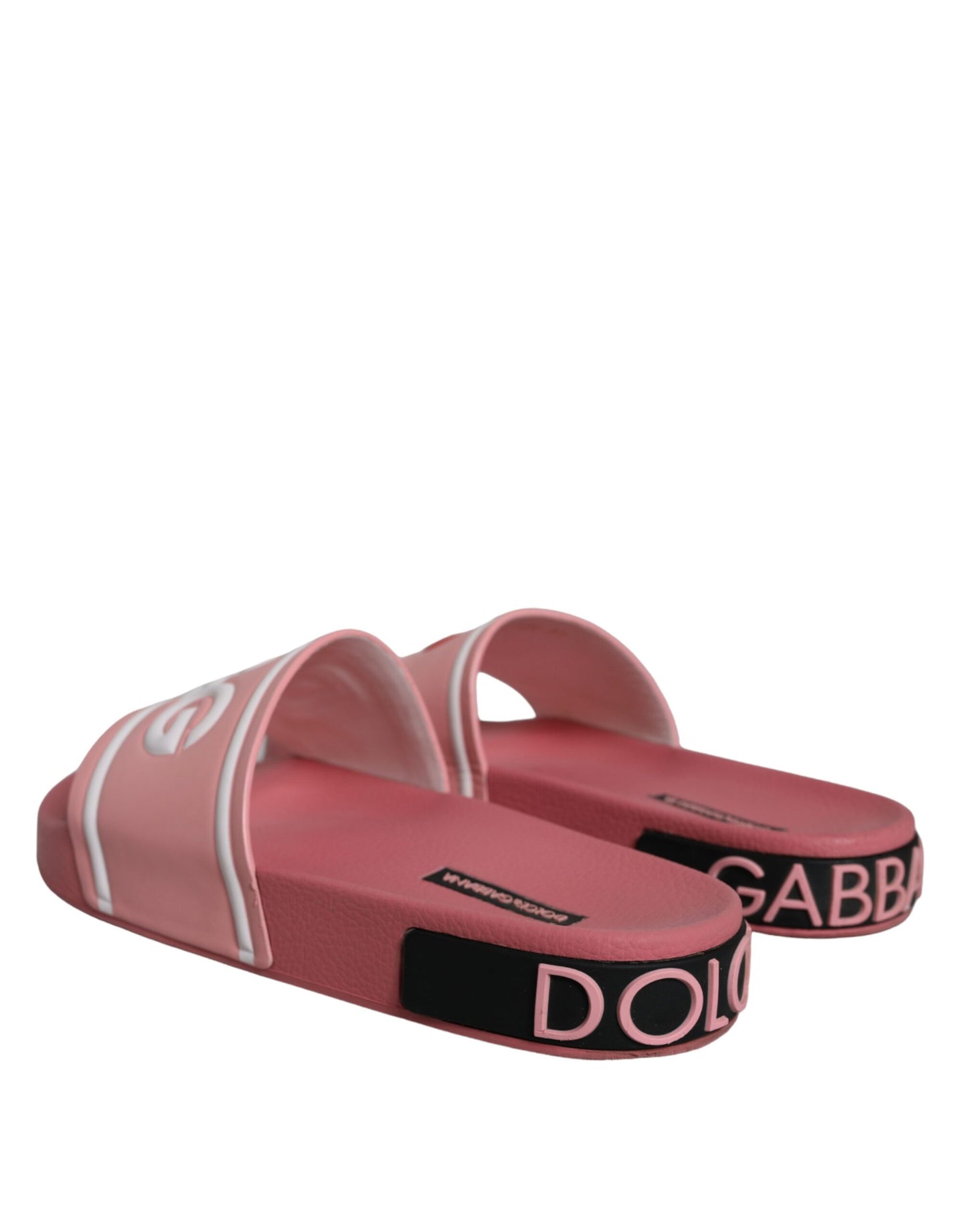 Dolce & Gabbana Pink Leather I Love D&G Sandals Slides Shoes Dolce & Gabbana