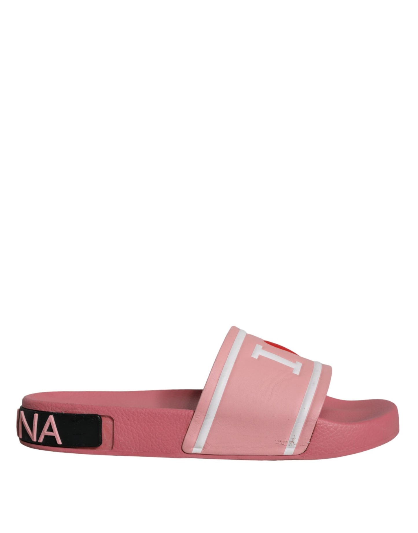 Dolce & Gabbana Pink Leather I Love D&G Sandals Slides Shoes Dolce & Gabbana