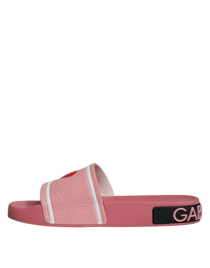 Dolce & Gabbana Pink Leather I Love D&G Sandals Slides Shoes Dolce & Gabbana