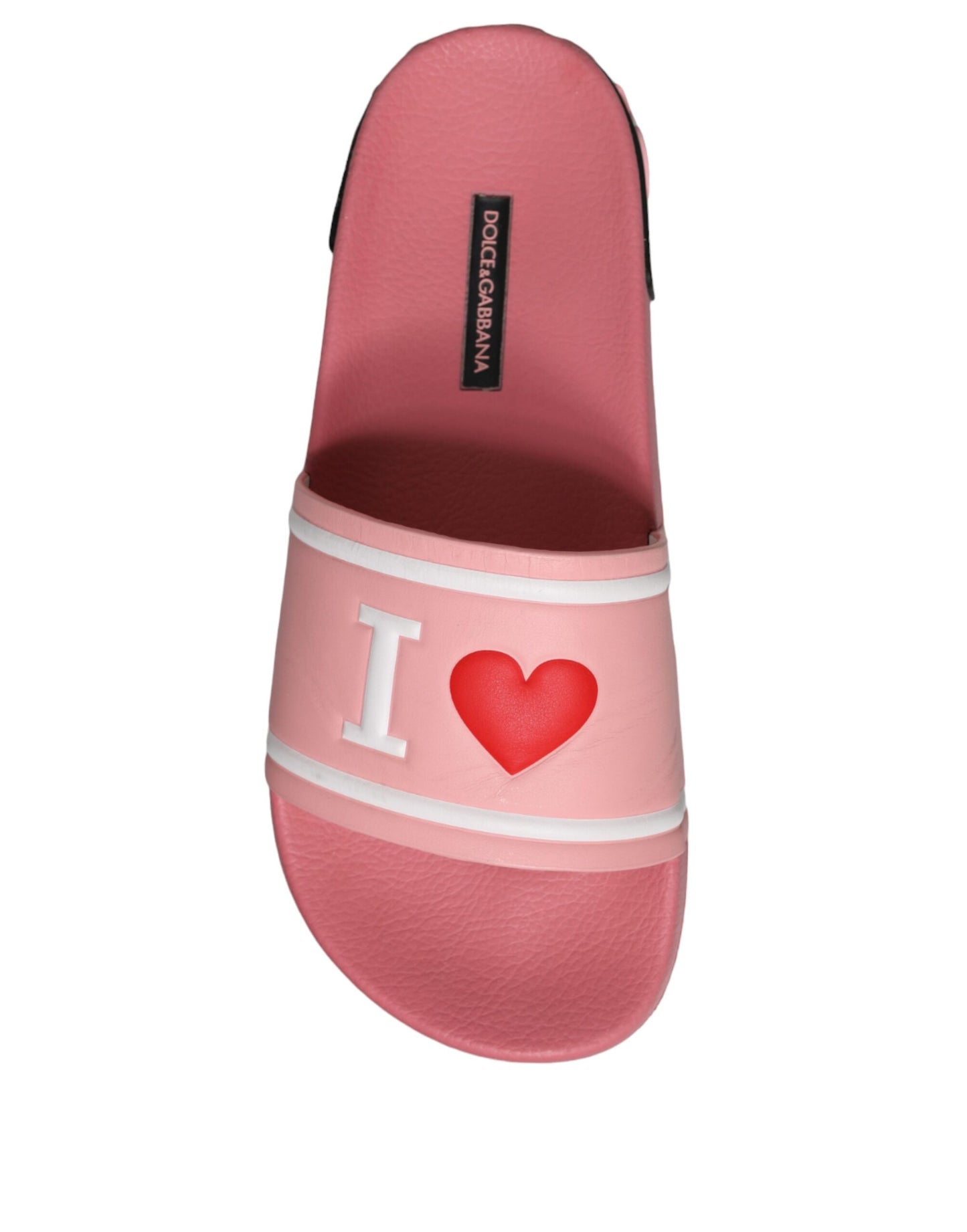 Dolce & Gabbana Pink Leather I Love D&G Sandals Slides Shoes Dolce & Gabbana