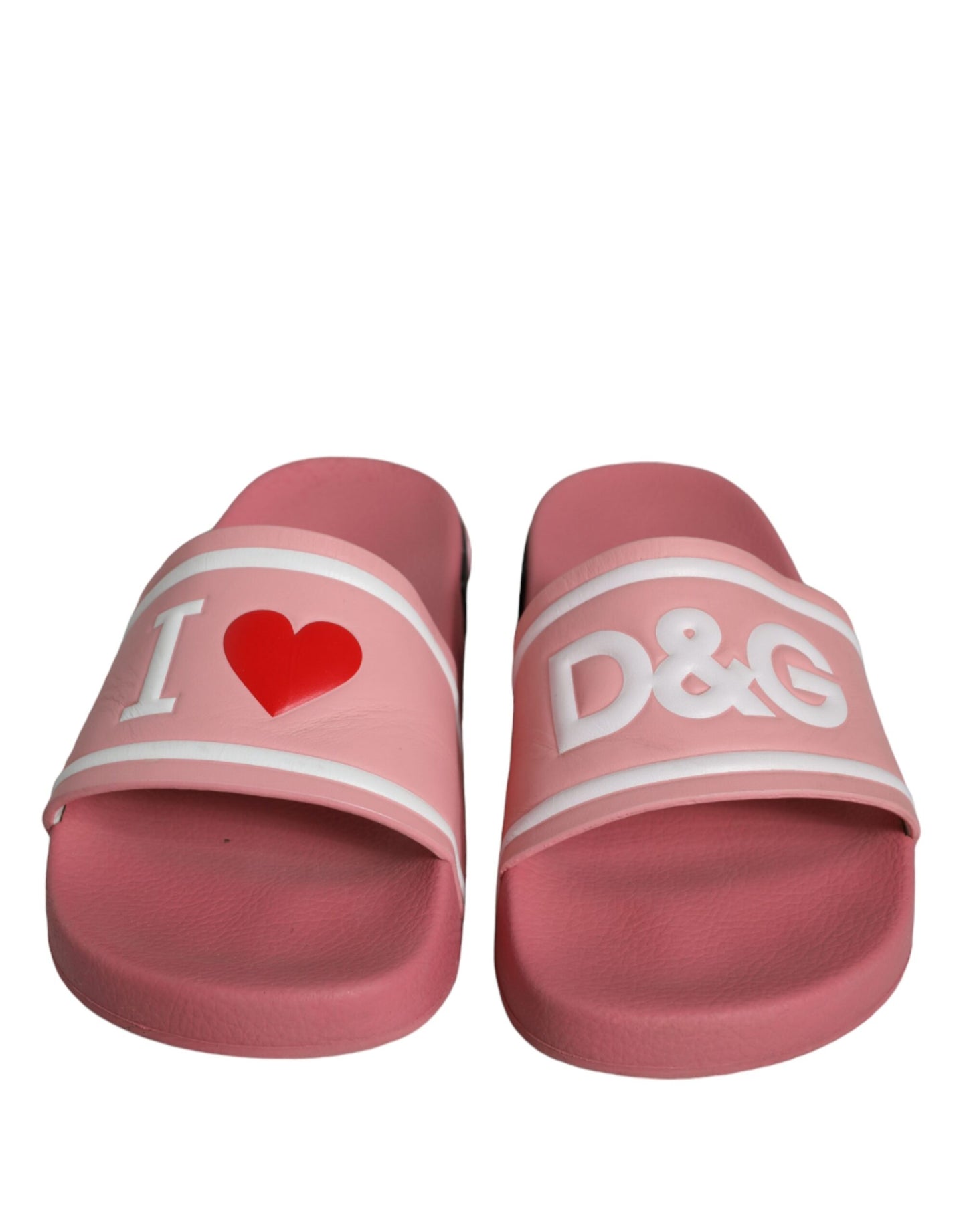 Dolce & Gabbana Pink Leather I Love D&G Sandals Slides Shoes Dolce & Gabbana