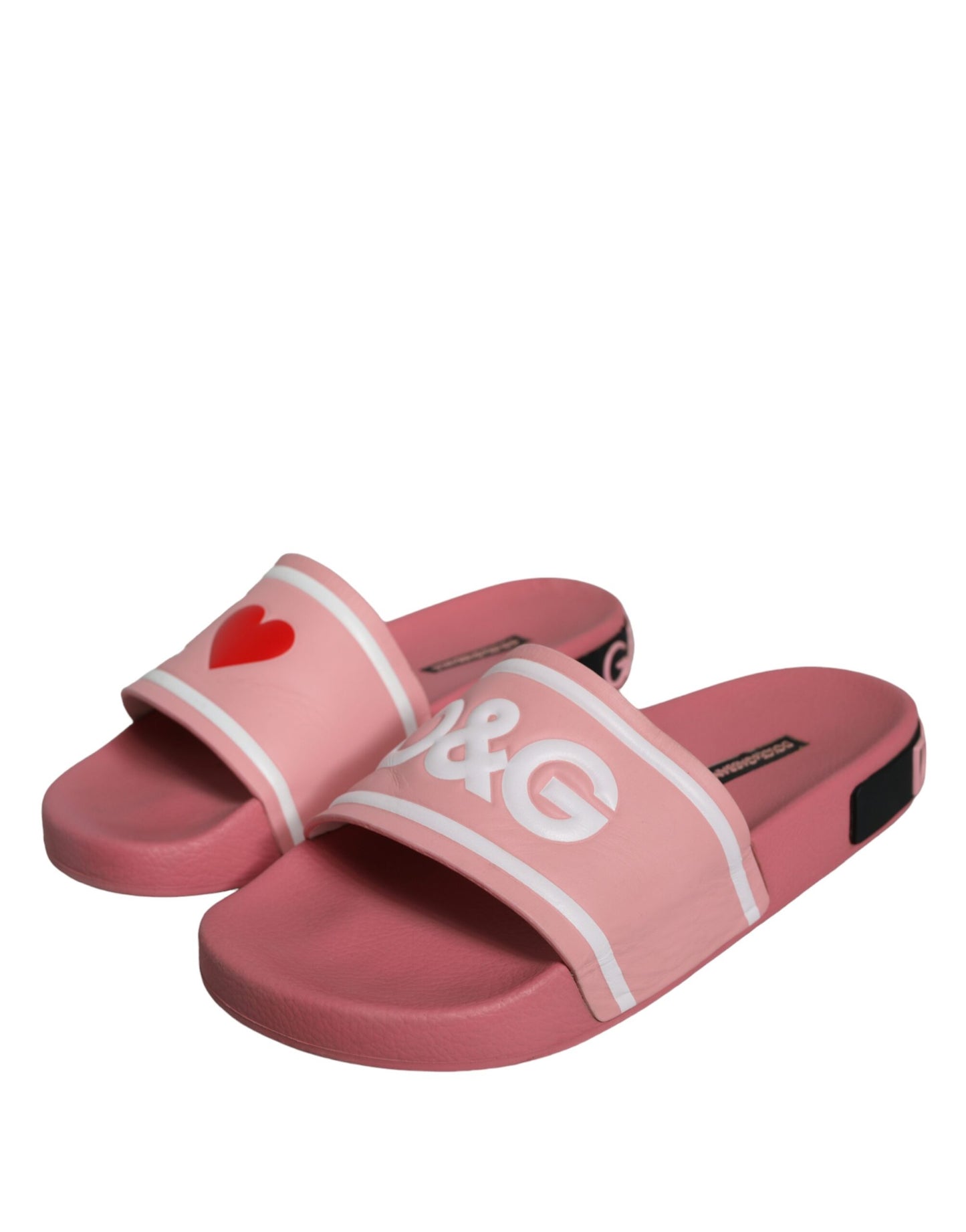 Dolce & Gabbana Pink Leather I Love D&G Sandals Slides Shoes Dolce & Gabbana