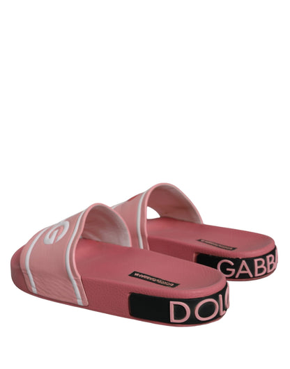 Dolce & Gabbana Pink Leather I Love D&G Sandals Slides Shoes Dolce & Gabbana