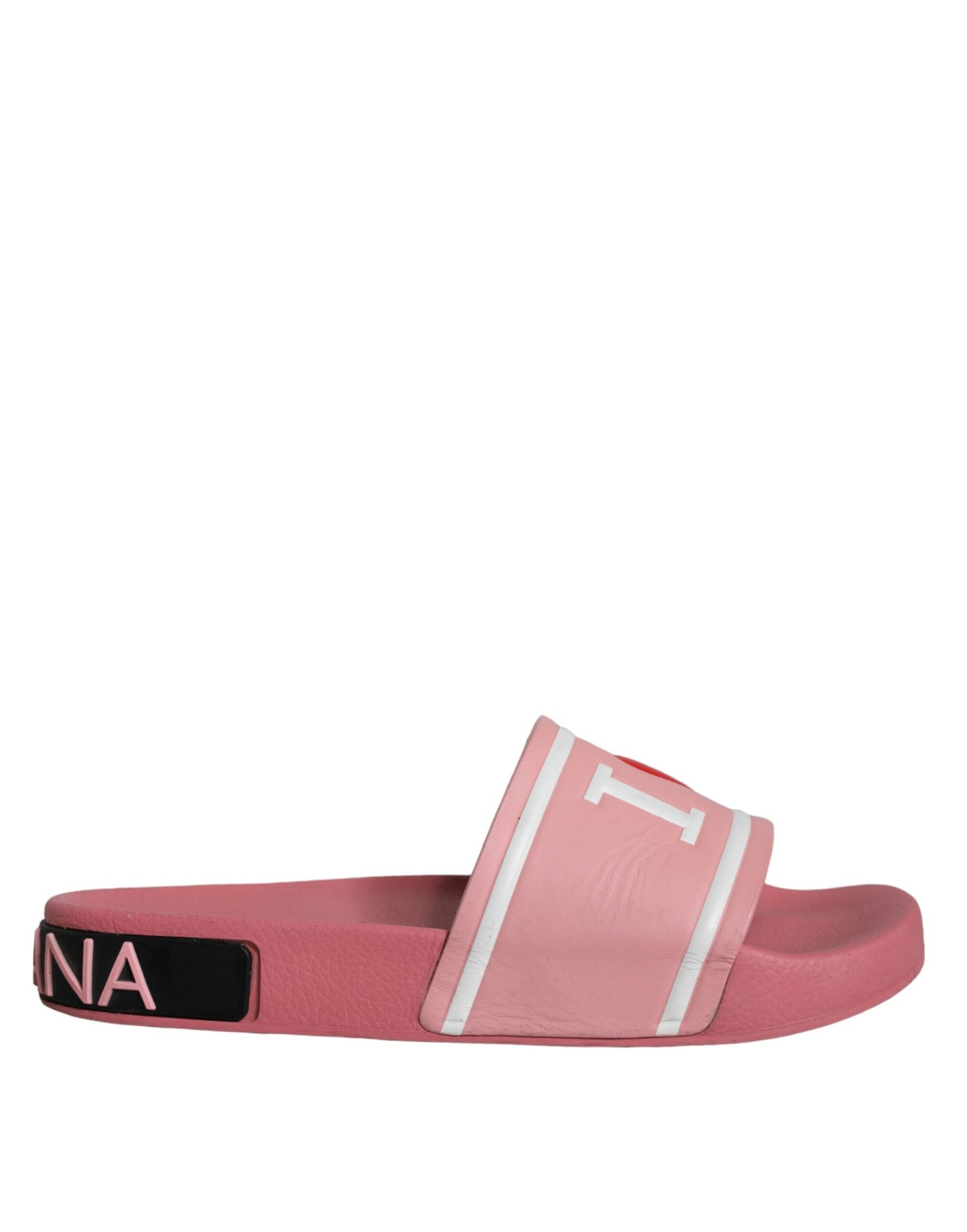 Dolce & Gabbana Pink Leather I Love D&G Sandals Slides Shoes Dolce & Gabbana