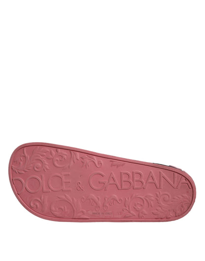 Dolce & Gabbana Pink Leather I Love D&G Sandals Slides Shoes Dolce & Gabbana