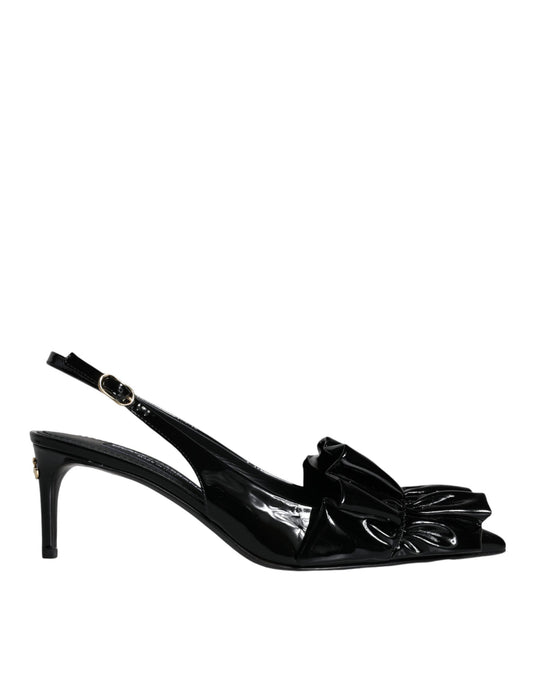 Dolce & Gabbana Black Patent Leather Heels Slingback Shoes