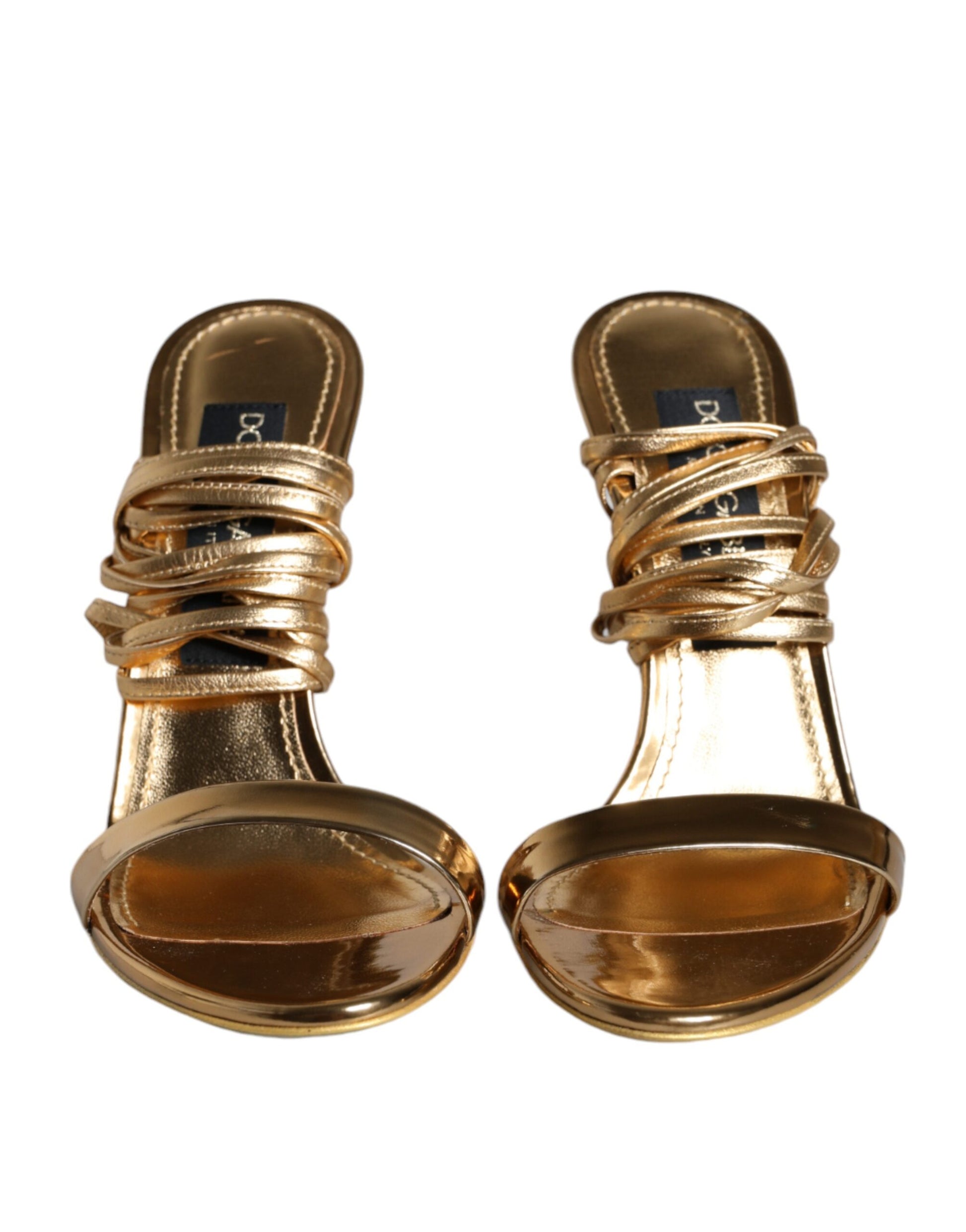 Dolce & Gabbana Gold Leather High Heels Sandals Shoes