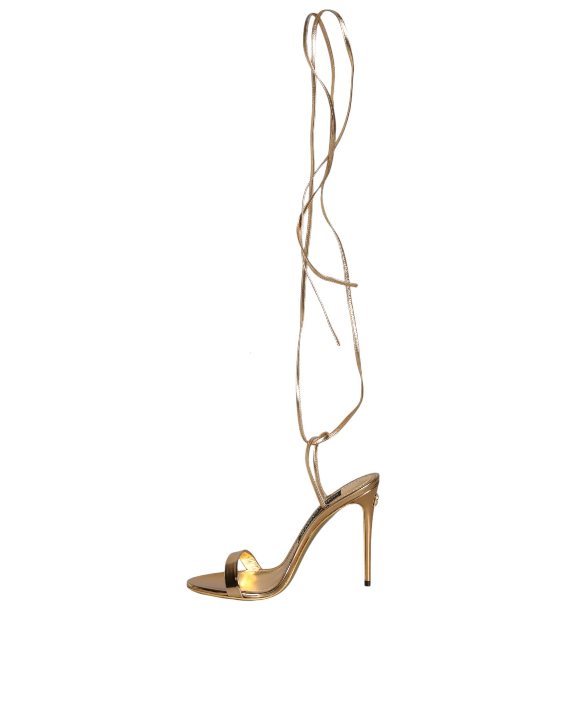 Dolce & Gabbana Gold Leather High Heels Sandals Shoes