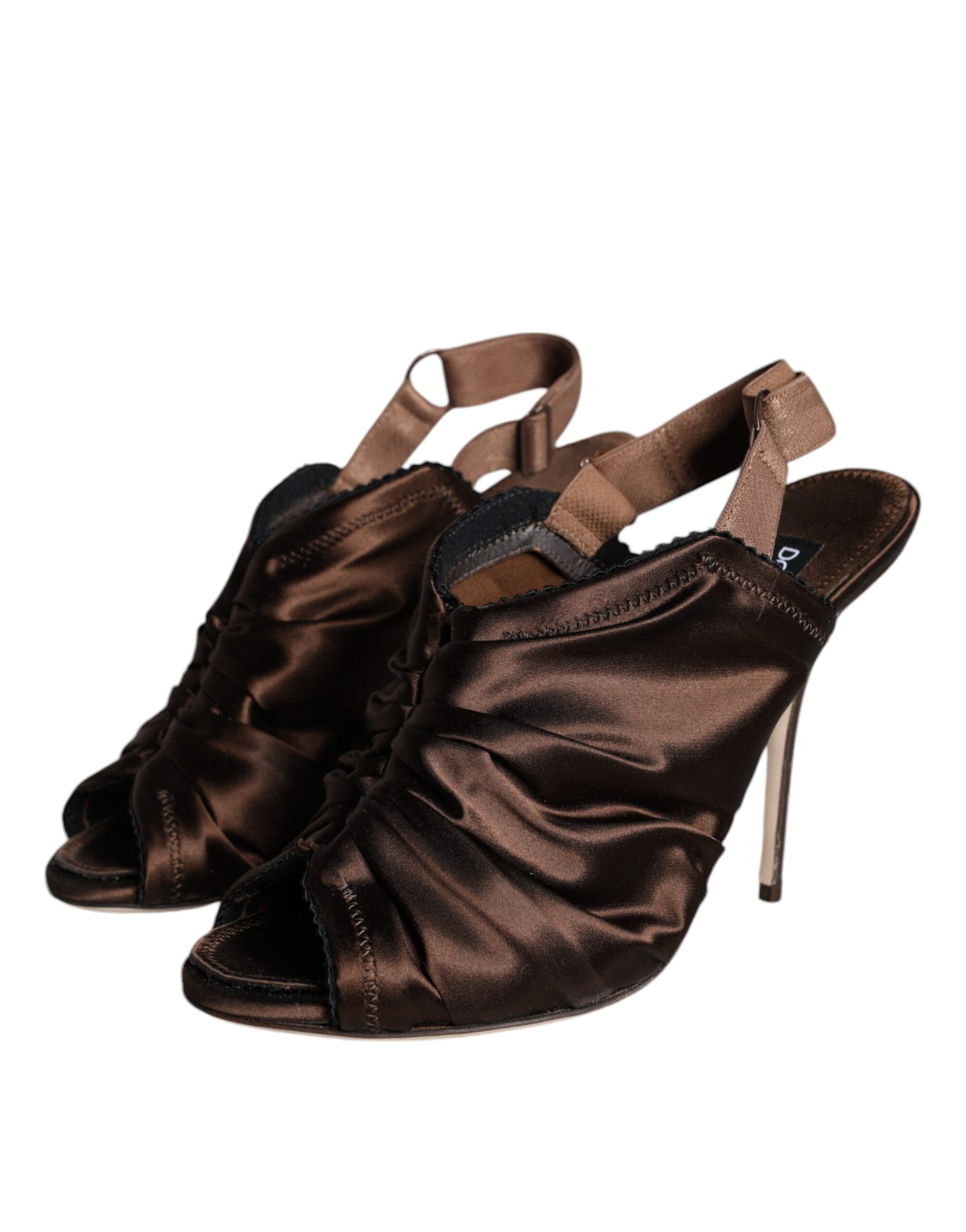 Dolce & Gabbana Brown Satin Slingback Heels Sandals Shoes