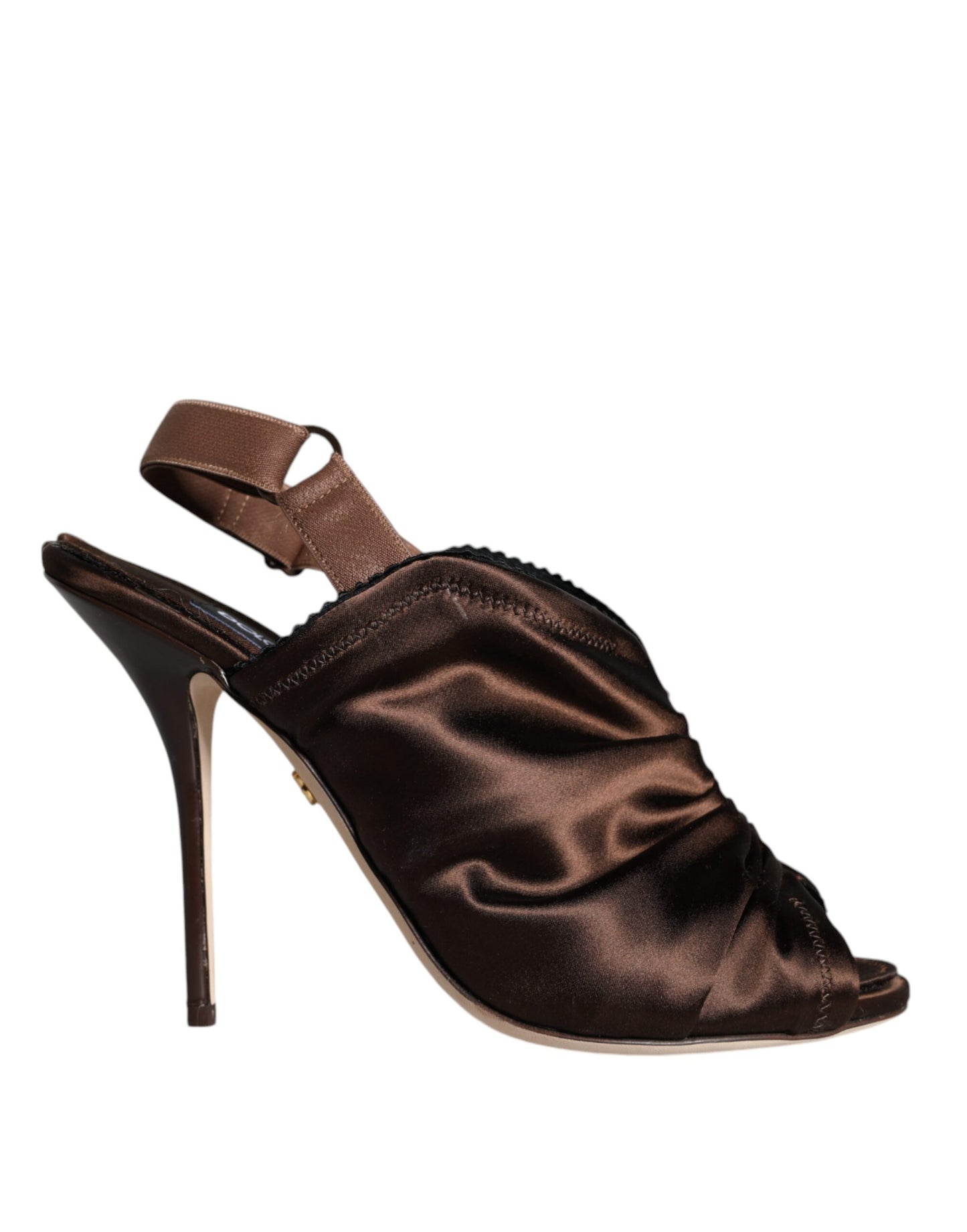 Dolce & Gabbana Brown Satin Slingback Heels Sandals Shoes