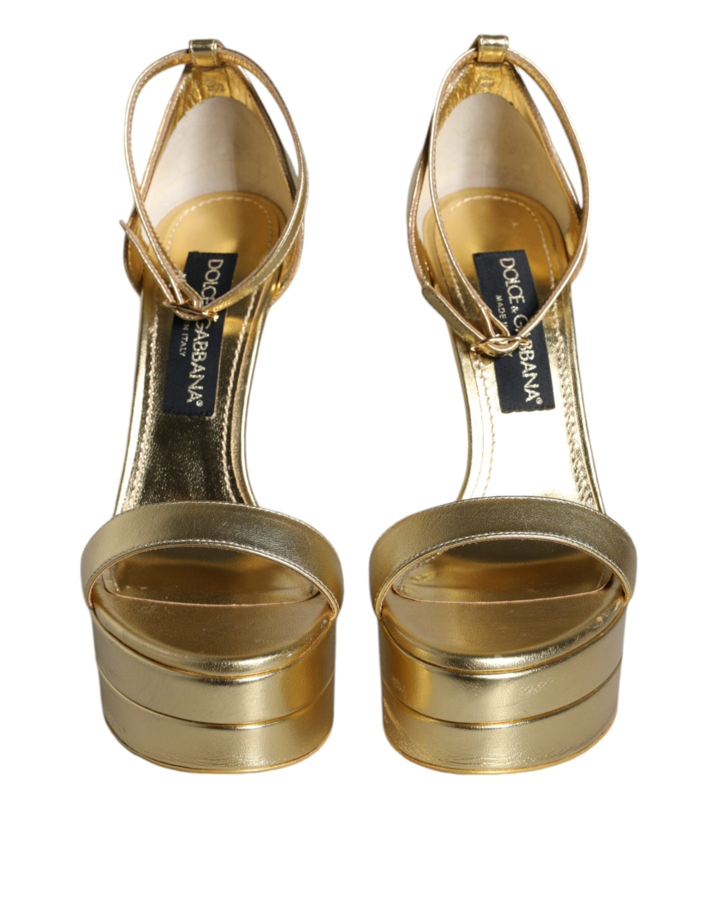 Dolce & Gabbana Gold Leather Platform Keira Sandals Shoes Dolce & Gabbana