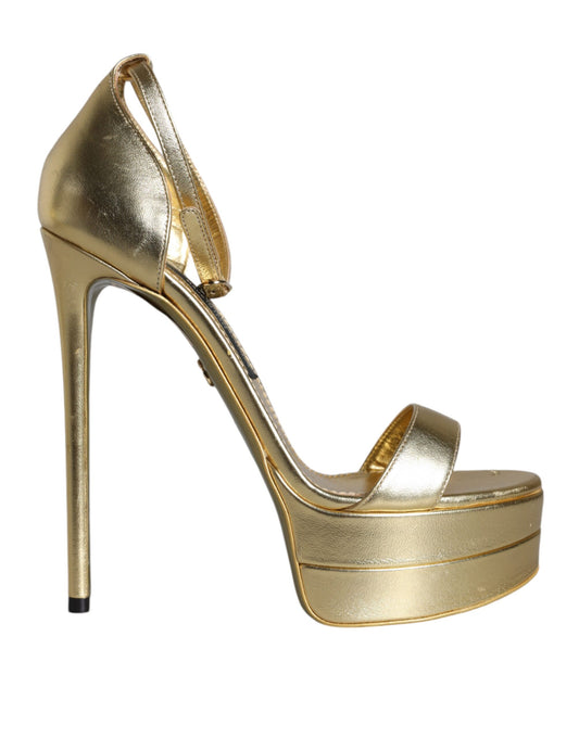 Dolce & Gabbana Gold Leather Platform Keira Sandals Shoes Dolce & Gabbana