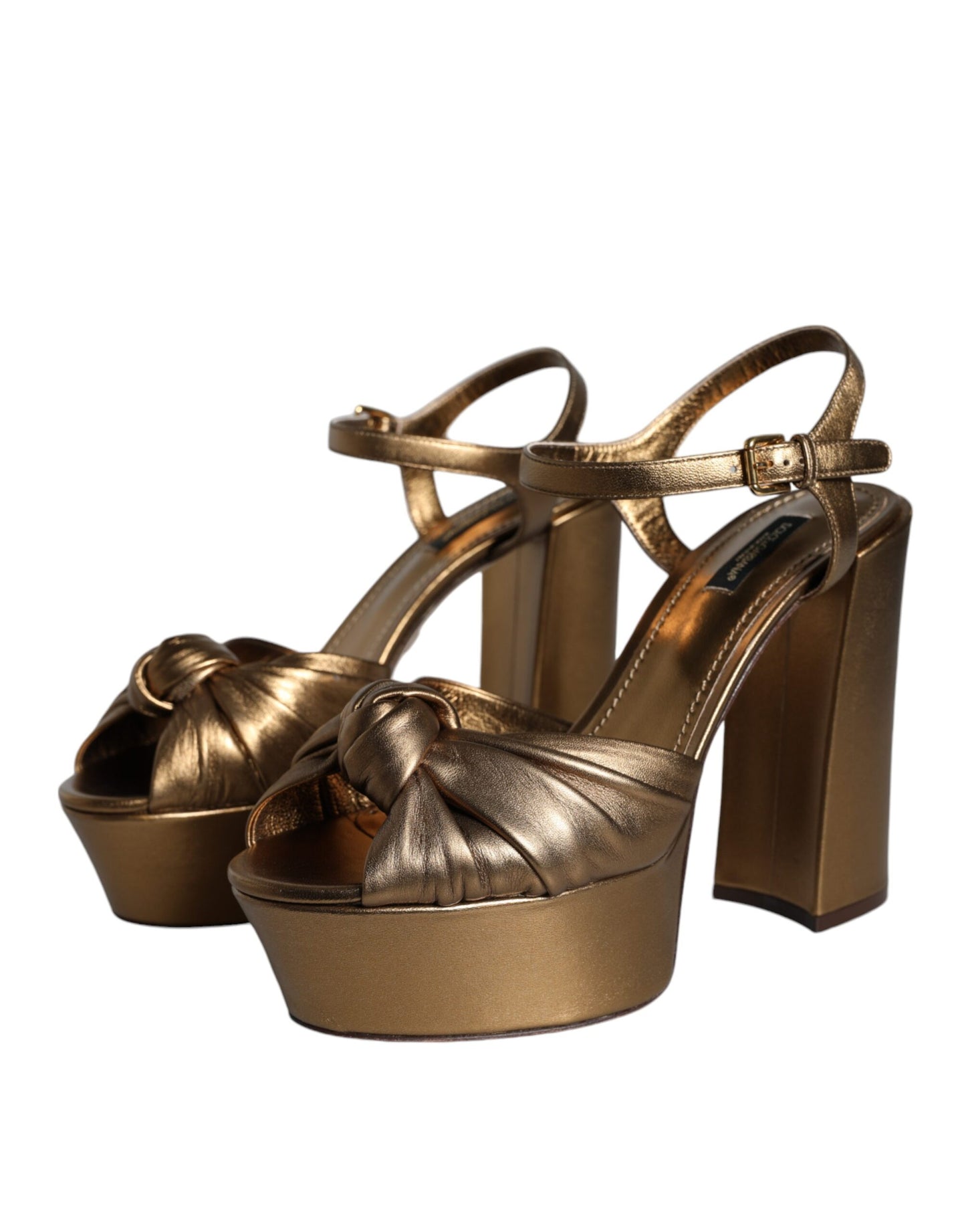 Dolce & Gabbana Gold Leather Platform Keira Sandals Shoes Dolce & Gabbana