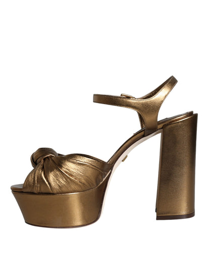 Dolce & Gabbana Gold Leather Platform Keira Sandals Shoes Dolce & Gabbana