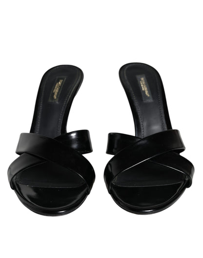 Dolce & Gabbana Black Leather Slides Keira Sandals Shoes Dolce & Gabbana