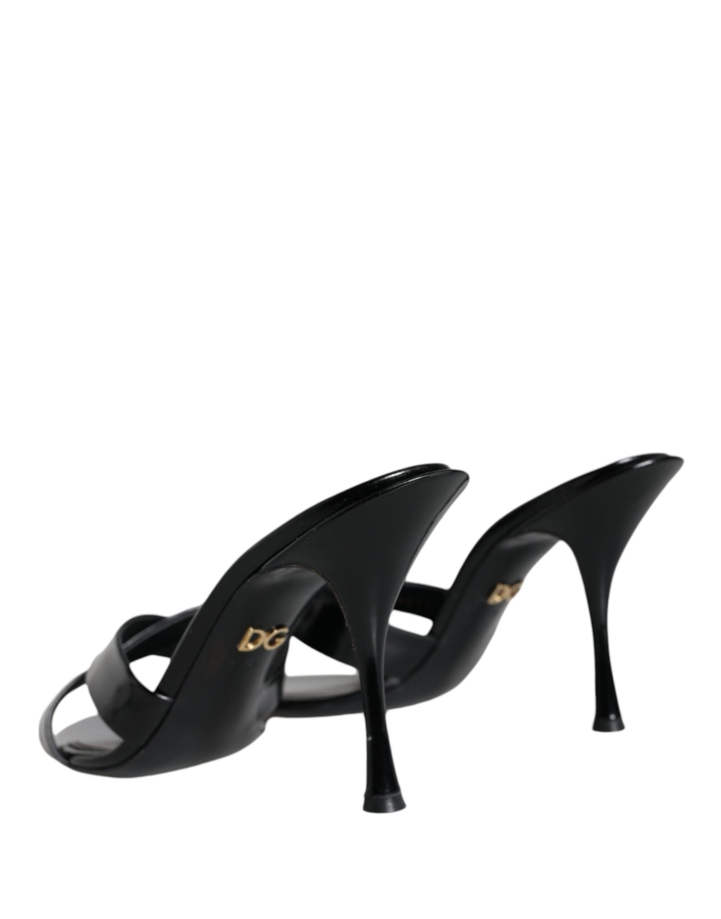 Dolce & Gabbana Black Leather Slides Keira Sandals Shoes Dolce & Gabbana