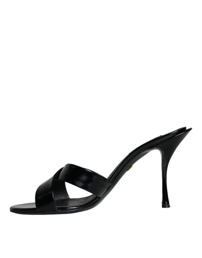 Dolce & Gabbana Black Leather Slides Keira Sandals Shoes Dolce & Gabbana