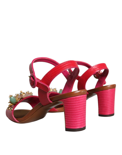 Dolce & Gabbana Fuchsia Leather Embellished Keira Sandals Shoes Dolce & Gabbana