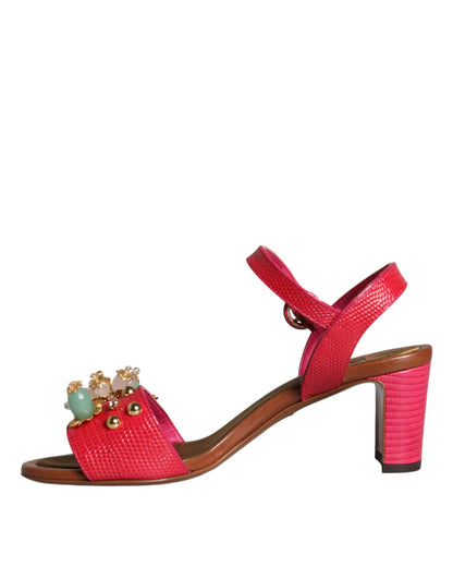 Dolce & Gabbana Fuchsia Leather Embellished Keira Sandals Shoes Dolce & Gabbana