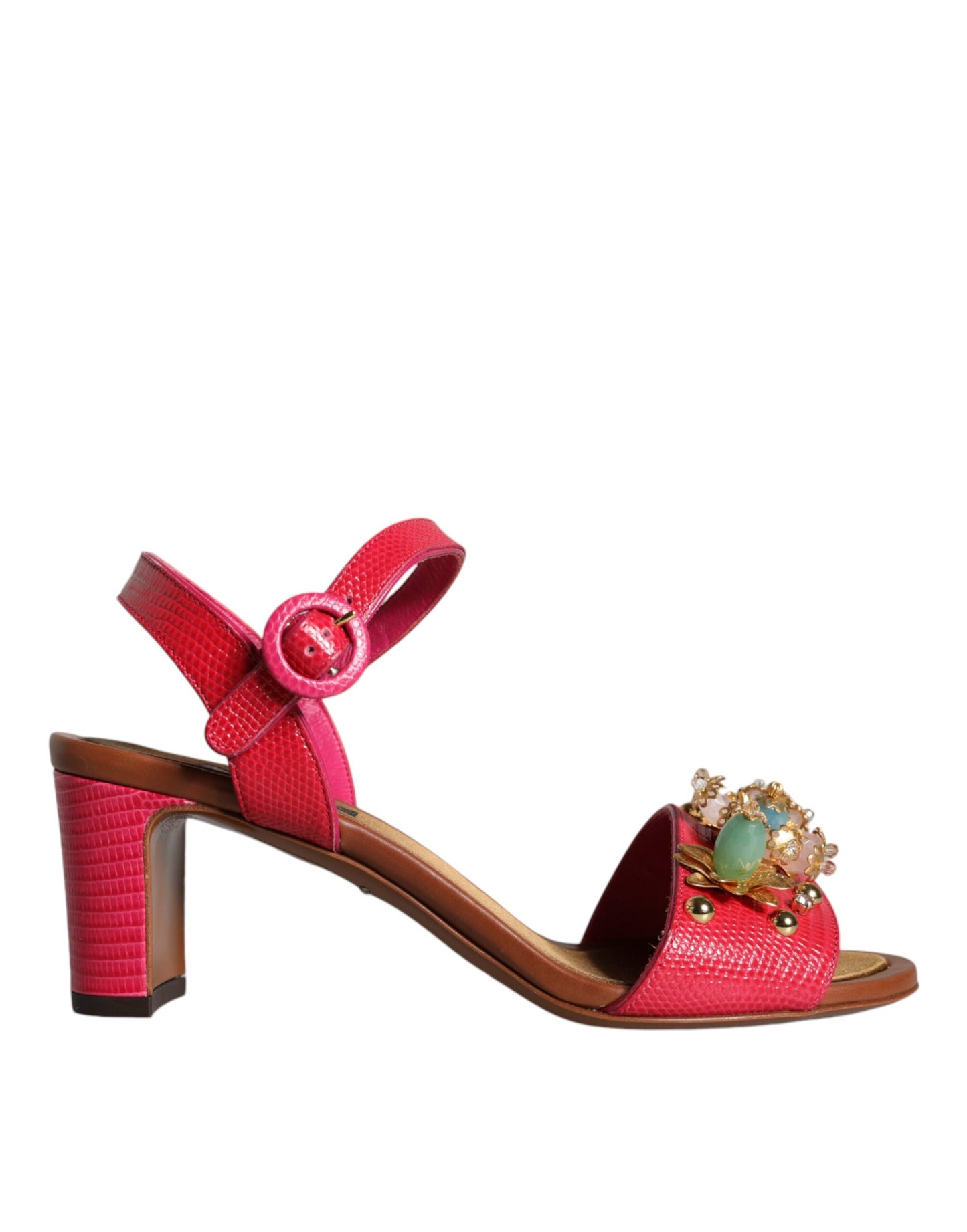 Dolce & Gabbana Fuchsia Leather Embellished Keira Sandals Shoes Dolce & Gabbana