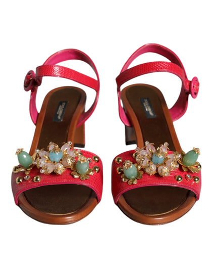 Dolce & Gabbana Fuchsia Leather Embellished Keira Sandals Shoes Dolce & Gabbana