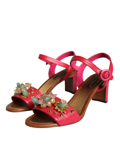 Dolce & Gabbana Fuchsia Leather Embellished Keira Sandals Shoes Dolce & Gabbana