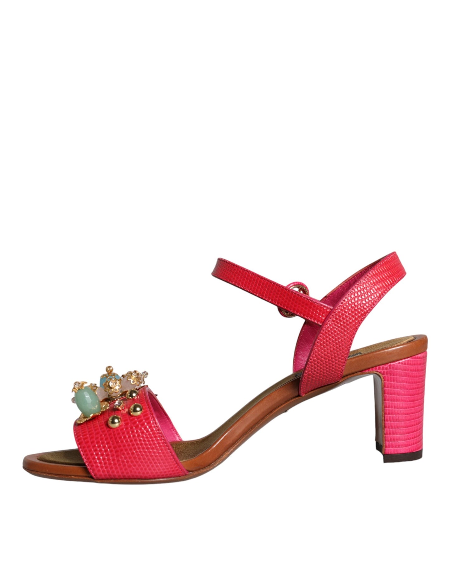 Dolce & Gabbana Fuchsia Leather Embellished Keira Sandals Shoes Dolce & Gabbana