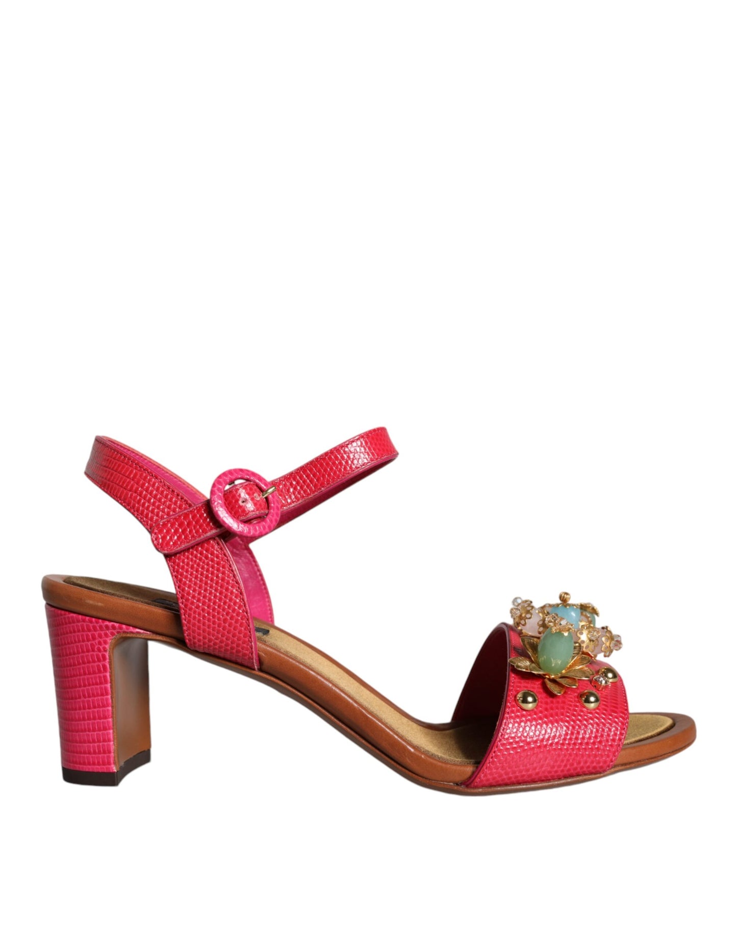 Dolce & Gabbana Fuchsia Leather Embellished Keira Sandals Shoes Dolce & Gabbana