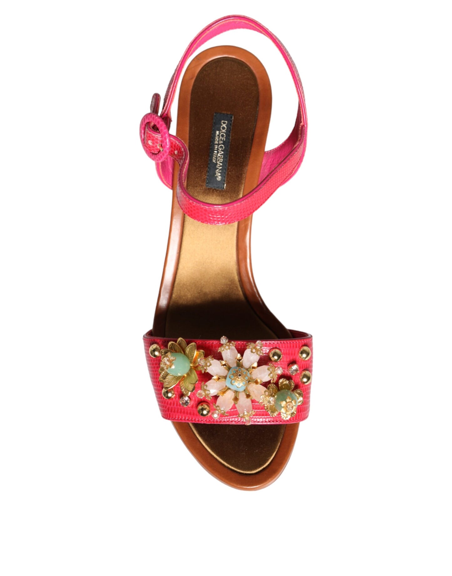 Dolce & Gabbana Fuchsia Leather Embellished Keira Sandals Shoes Dolce & Gabbana